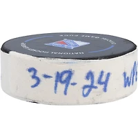 Kyle Connor Rondelle de but utilisée par les Jets de Winnipeg contre les Rangers de New York le 19 mars 2024