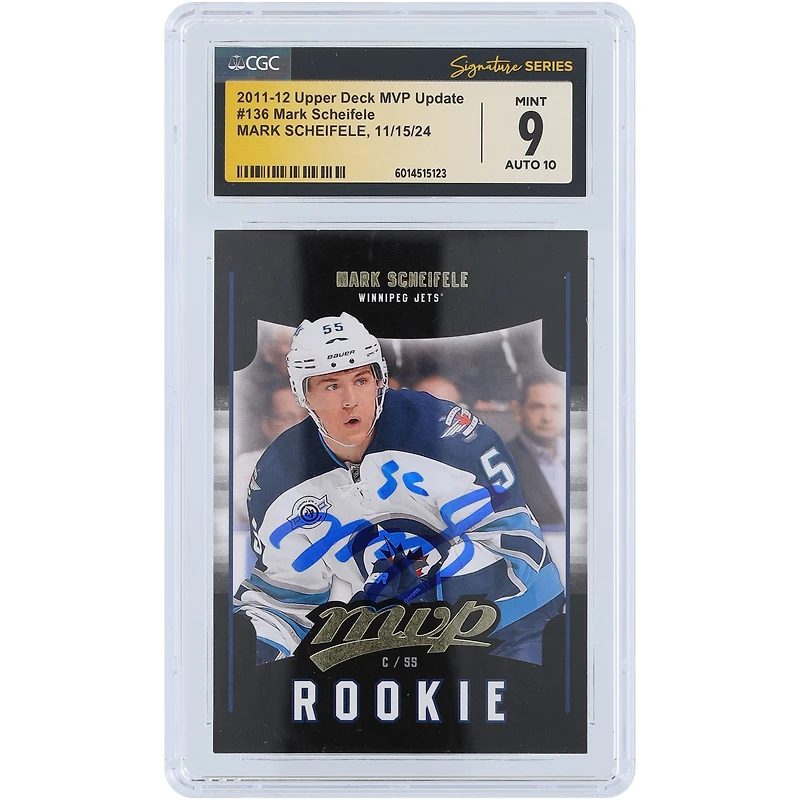 Mark Scheifele Winnipeg Jets Autographed 2011-12 Upper Deck Victory MVP Update #136 CGC Fanatics Witnessed Authenticated 9/10 Rookie Card