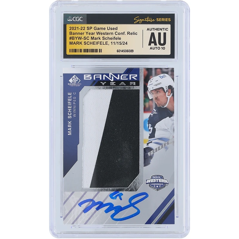 V106832 WinJet Mark Scheifele Winnipeg Jets Autographié 2021-22 Upper Deck SP Jeu Utilisé Bannière Année Conférence Ouest 2 Couleur Relique #BYW-SC CGC Fanatics Witnessed Authenticated Auto 10 Card 55 Mark Scheifele AUT UPD CARTES À ÉCHANGER 45642 AUTTRC CA01HK4450 #20