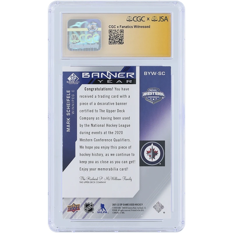 V106832 WinJet Mark Scheifele Winnipeg Jets Autographié 2020-21 Upper Deck SP Jeu Utilisé Bannière Année Conférence Ouest Relique Bleue #BYW-SC CGC Fanatics Témoin Authentifié 9/10 Carte 55 Mark Scheifele AUT UPD CARTES À ÉCHANGER 45642 AUTTRC CA01HK4446 #16