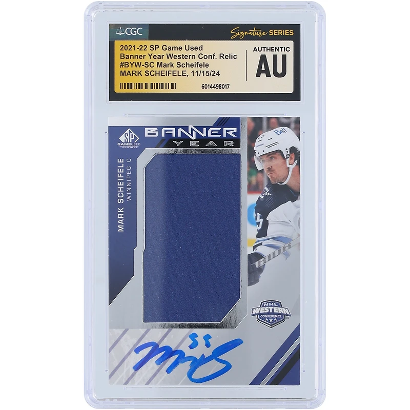 V106832 WinJet Mark Scheifele Winnipeg Jets Autographié 2021-22 Upper Deck SP Jeu Utilisé Bannière Année Conférence Ouest Blue Relic #BYW-SC CGC Fanatics Witnessed Authenticated Card 55 Mark Scheifele AUT UPD CARTES À ÉCHANGER 45642 AUTTRC CA01HK4452 #22