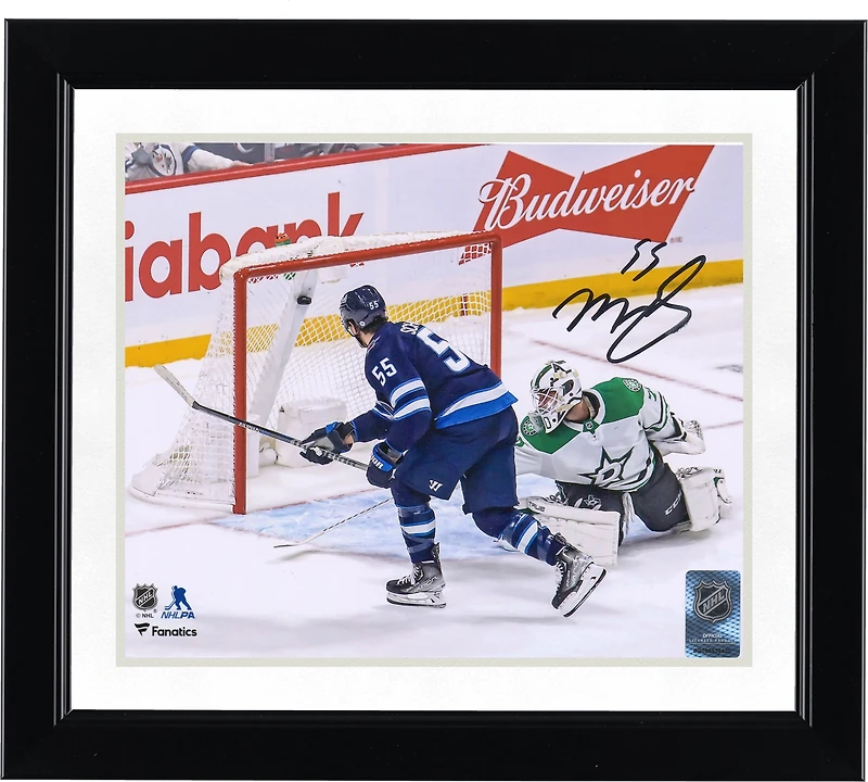 Mark Scheifele Winnipeg Jets dédicacé 8" x 10" Photographie de but en jersey bleu marine