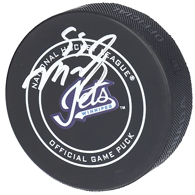 Rondelle de jeu officielle autographiée par Mark Scheifele des Jets de Winnipeg avec le mot-symbole alternatif
