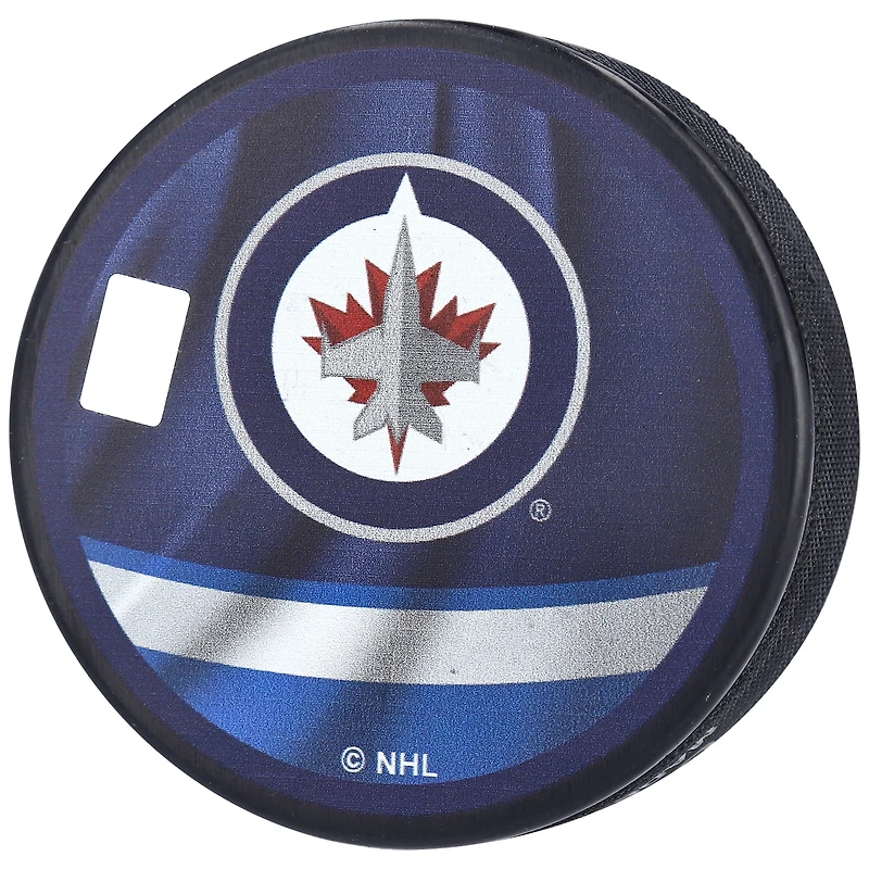 Rondelle de hockey autographiée avec logo rétro inversé des Jets de Winnipeg de Mark Scheifele
