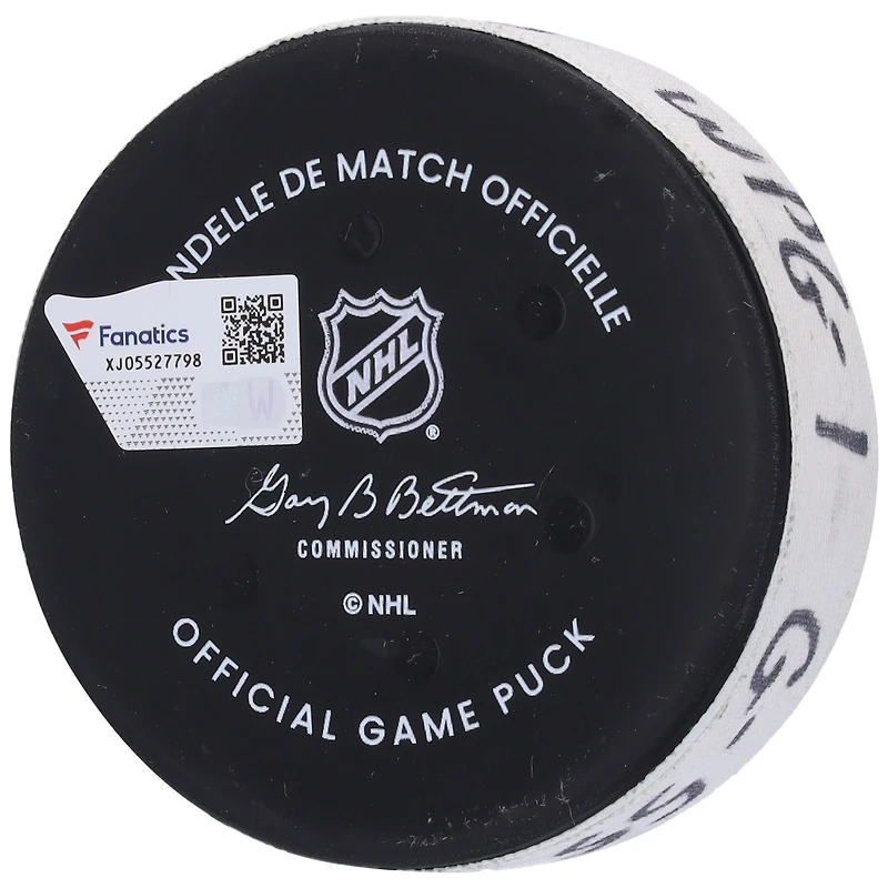 Rondelle de but utilisée par Mark Scheifele pour le match des Jets de Winnipeg du 20 février 2023 contre les Rangers de New York
