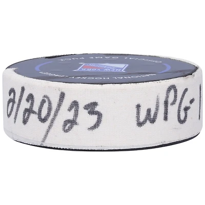 Rondelle de but utilisée par Mark Scheifele pour le match des Jets de Winnipeg du 20 février 2023 contre les Rangers de New York