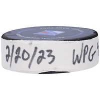 Rondelle de but utilisée par Mark Scheifele pour le match des Jets de Winnipeg du 20 février 2023 contre les Rangers de New York - Deuxième de deux buts marqués