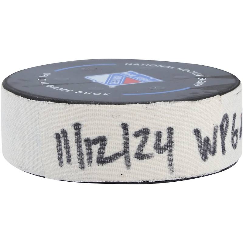 Mark Scheifele Winnipeg Jets Game-Used Goal Puck from November 12, 2024 vs. New York Rangers - First of Two Goals Scored