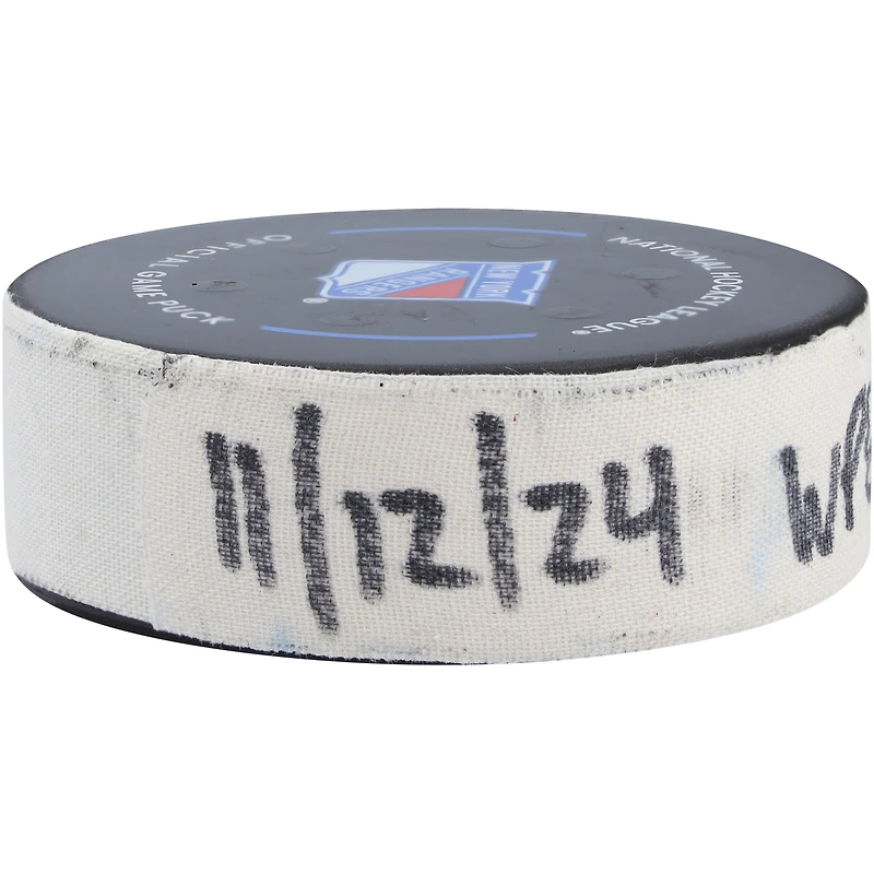 Mark Scheifele Winnipeg Jets Game-Used Goal Puck from November 12, 2024 vs. New York Rangers