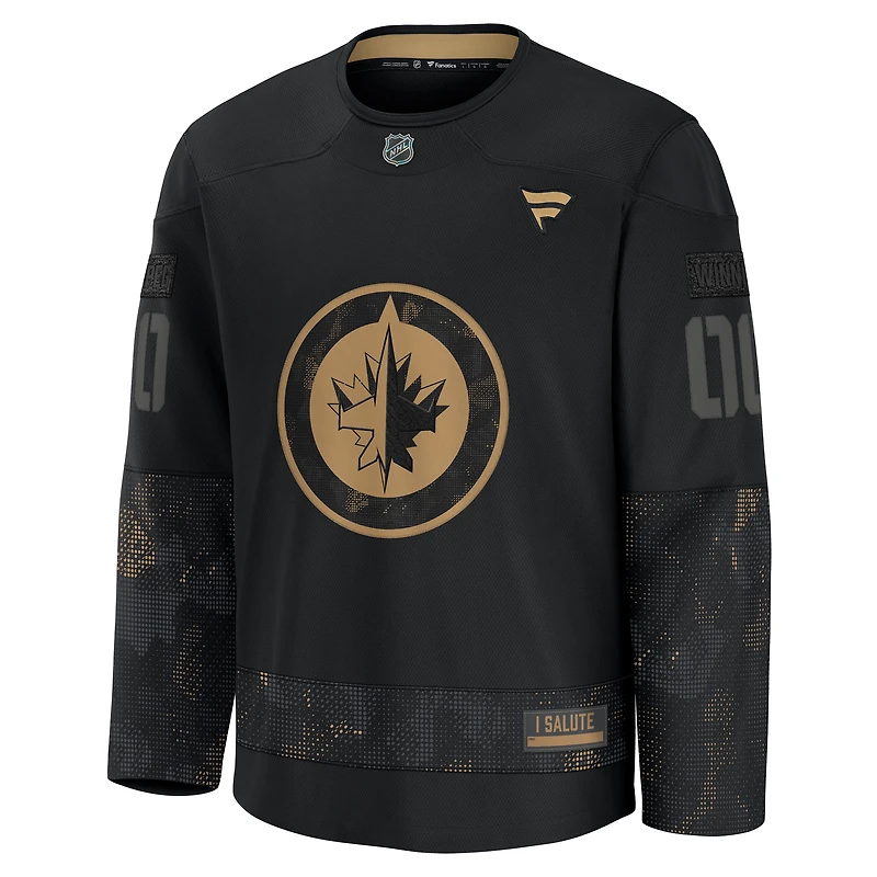 Men's Fanatics Black Winnipeg Jets 2024 Military Appreciation Custom Practice Jersey
