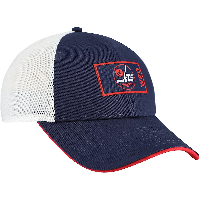Casquette ajustable authentique Pro Game & Train Trucker pour homme, bleu marine/blanc, des Jets de Winnipeg