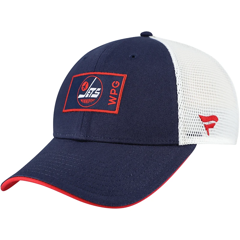 Casquette ajustable authentique Pro Game & Train Trucker pour homme, bleu marine/blanc, des Jets de Winnipeg