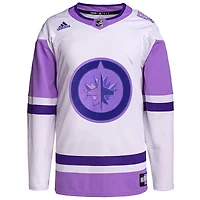 Men's adidas White/Purple Winnipeg Jets - Hockey Fights Cancer Primegreen Authentic Blank Jersey