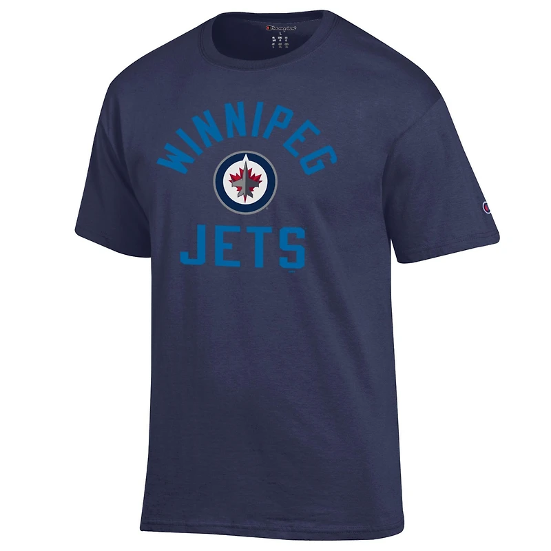 T-shirt Champion pour homme, logo principal des Jets de Winnipeg, bleu marine