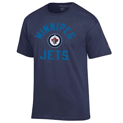 T-shirt Champion pour homme, logo principal des Jets de Winnipeg, bleu marine