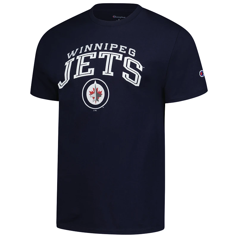 T-shirt Champion bleu marine avec logo principal des Jets de Winnipeg pour homme
