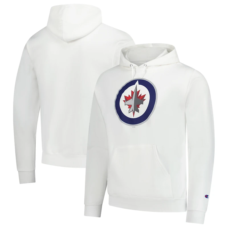 Men's Champion White Winnipeg Jets Primary Logo 1-Hit Pullover Hoodie