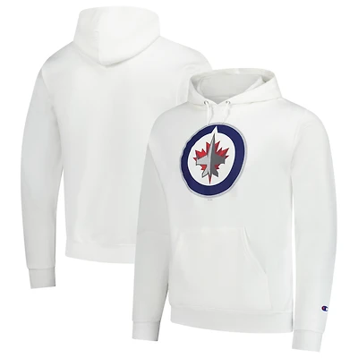 Men's Champion White Winnipeg Jets Primary Logo 1-Hit Pullover Hoodie
