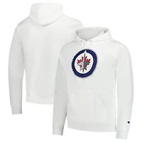 Men's Champion White Winnipeg Jets Primary Logo 1-Hit Pullover Hoodie