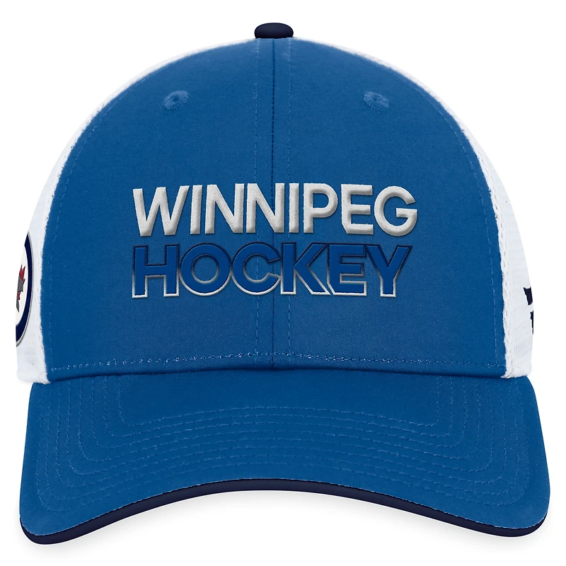 Casquette réglable authentique Pro Trucker Fanatics bleue pour hommes des Jets de Winnipeg