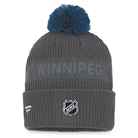 Bonnet en tricot à revers de glace Authentic Pro Home Fanatics Charcoal Winnipeg Jets pour hommes avec pompon