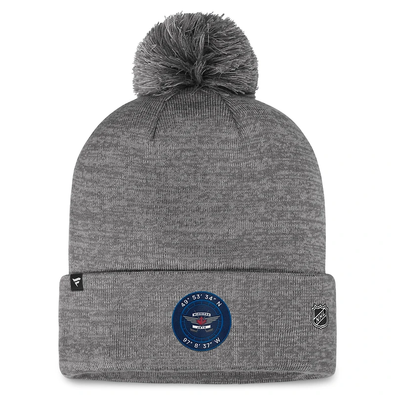 Bonnet en tricot à revers de glace Authentic Pro Home Fanatics gris des Jets de Winnipeg pour hommes avec pompon