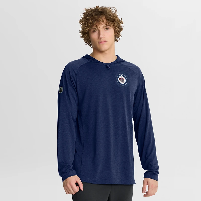 Sweat à capuche raglan authentique Pro Rink pour homme Fanatics Heather Navy des Jets de Winnipeg