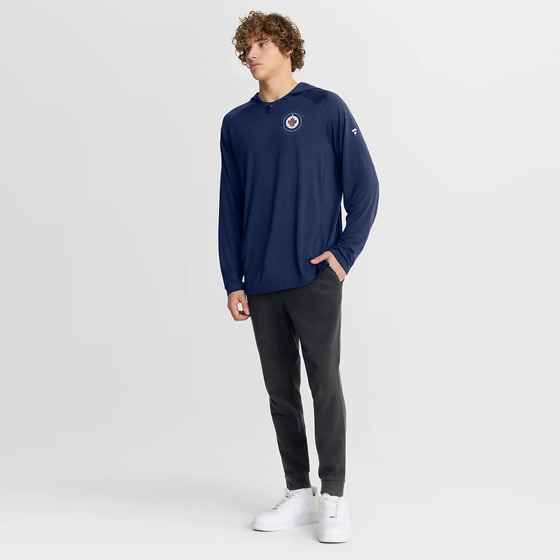Men's Fanatics Heather Navy Winnipeg Jets Authentic Pro Rink Raglan Pullover Hoodie