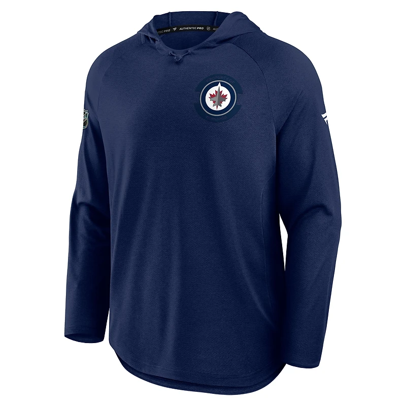 Men's Fanatics Heather Navy Winnipeg Jets Authentic Pro Rink Raglan Pullover Hoodie