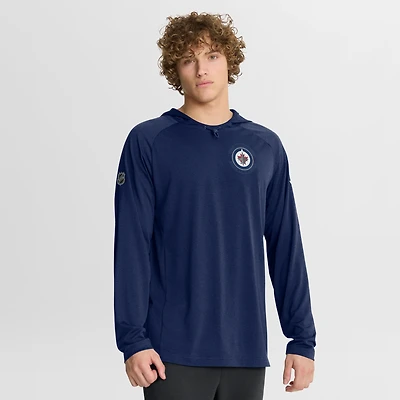 Men's Fanatics Heather Navy Winnipeg Jets Authentic Pro Rink Raglan Pullover Hoodie