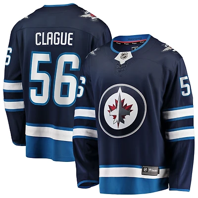 Maillot Fanatics Kale Clague bleu marine pour homme des Jets de Winnipeg