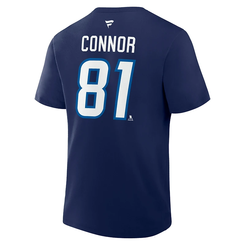 T-shirt authentique Fanatics Kyle Connor Navy Winnipeg Jets pour homme, avec nom et numéro superposés