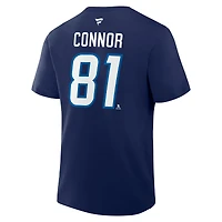 T-shirt authentique Fanatics Kyle Connor Navy Winnipeg Jets pour homme, avec nom et numéro superposés