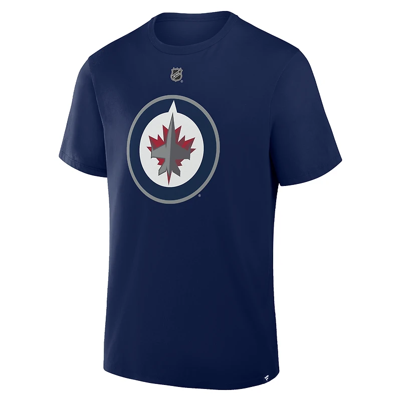 T-shirt Fanatics Kyle Connor bleu marine authentique des Jets de Winnipeg avec nom et numéro Stack