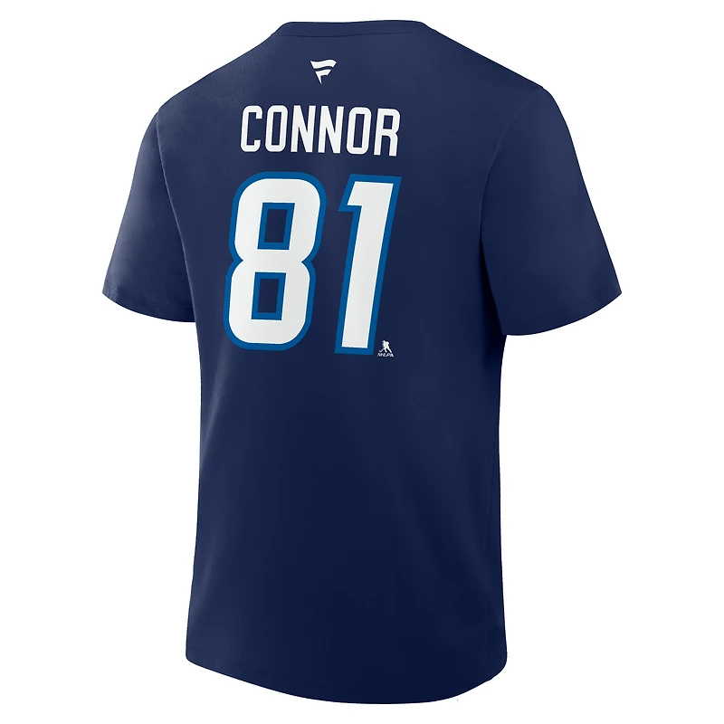 T-shirt Fanatics Kyle Connor bleu marine authentique des Jets de Winnipeg avec nom et numéro Stack