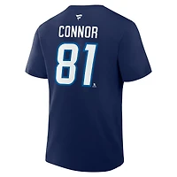 T-shirt Fanatics Kyle Connor bleu marine authentique des Jets de Winnipeg avec nom et numéro Stack