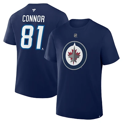 T-shirt Fanatics Kyle Connor bleu marine authentique des Jets de Winnipeg avec nom et numéro Stack