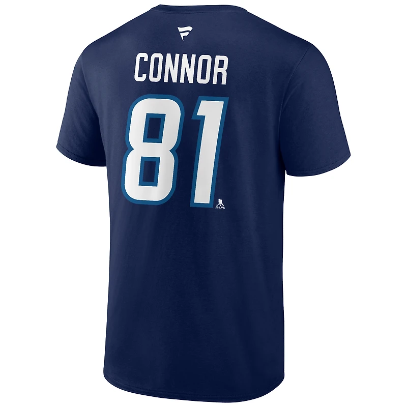 T-shirt Fanatics Kyle Connor bleu marine authentique des Jets de Winnipeg avec nom et numéro Stack