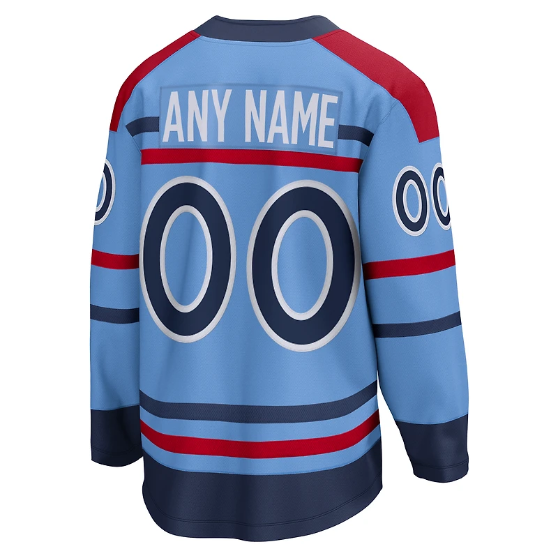 Maillot personnalisé bleu clair Fanatics pour homme des Jets de Winnipeg, édition spéciale anniversaire