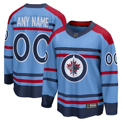 Maillot personnalisé bleu clair Fanatics pour homme des Jets de Winnipeg, édition spéciale anniversaire