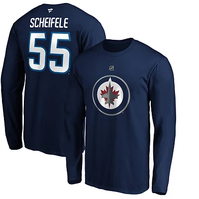 Fanatics Branded Mark Scheifele Navy Winnipeg Jets Authentic Stack Name & Number - T-shirt à manches longues