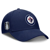 Casquette ajustable structurée Fanatics bleu marine pour homme des Jets de Winnipeg, séries éliminatoires de la Coupe Stanley 2025