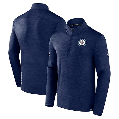 Haut à enfiler authentique Pro quart de zip Fanatics pour hommes, bleu marine, Jets Winnipeg