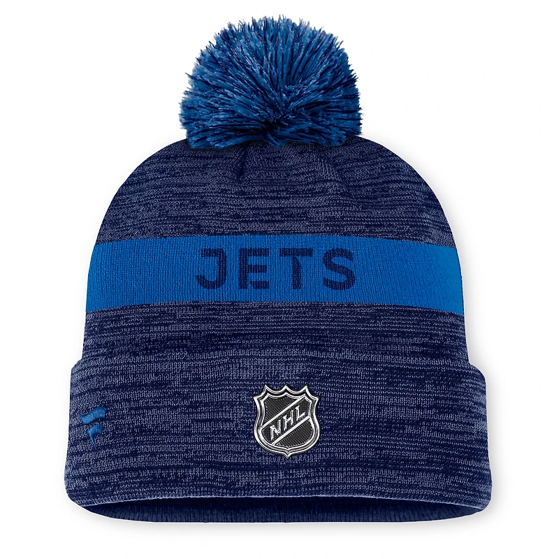 Men's Fanatics Navy Winnipeg Jets Authentic Pro Rink Cuffed Knit Hat with Pom