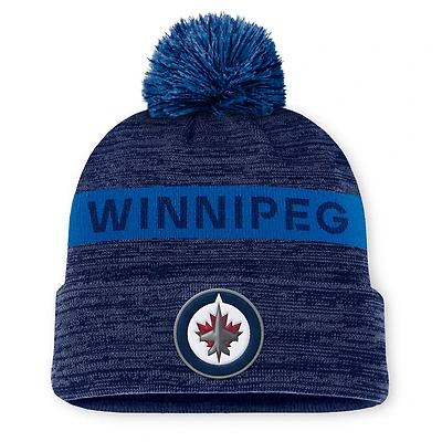 Men's Fanatics Navy Winnipeg Jets Authentic Pro Rink Cuffed Knit Hat with Pom