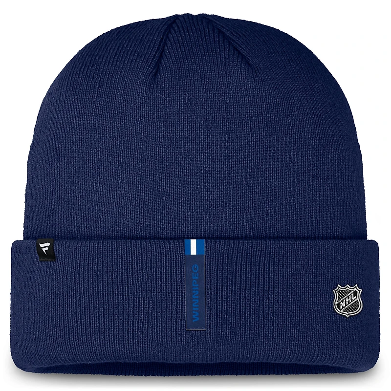 Bonnet en tricot à revers authentique Pro Rink Prime des Jets de Winnipeg Fanatics pour homme, bleu marine