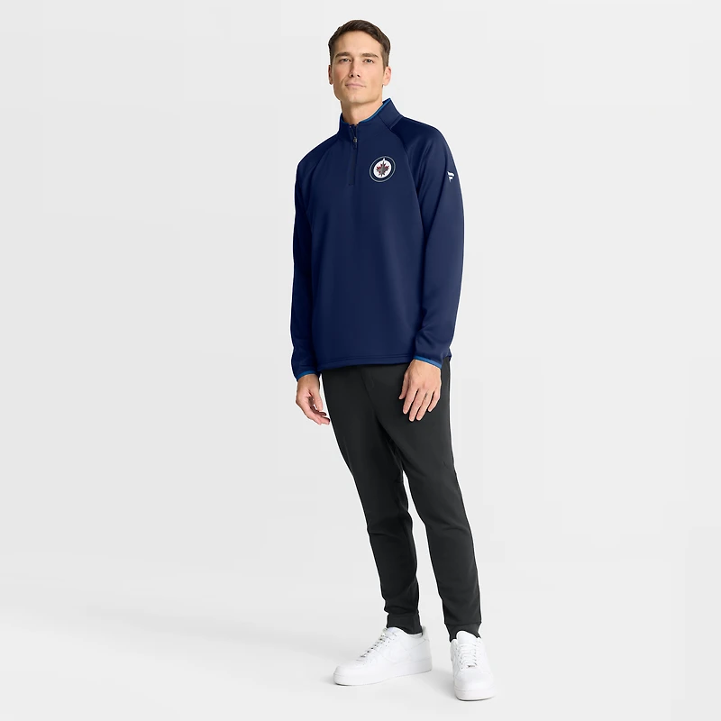 Pull raglan à quart de zip Authentic Pro Rink pour homme, bleu marine, Fanatics des Jets Winnipeg