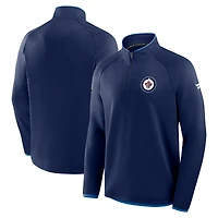 Pull raglan à quart de zip Authentic Pro Rink pour homme, bleu marine, Fanatics des Jets Winnipeg