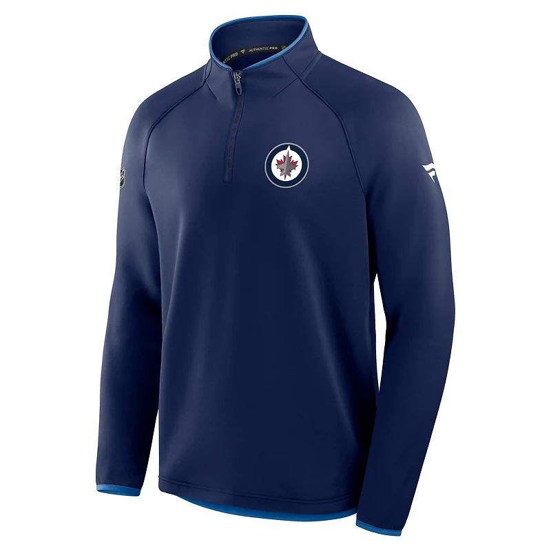 Men's Fanatics Navy Winnipeg Jets Authentic Pro Rink Raglan Quarter-Zip Pullover