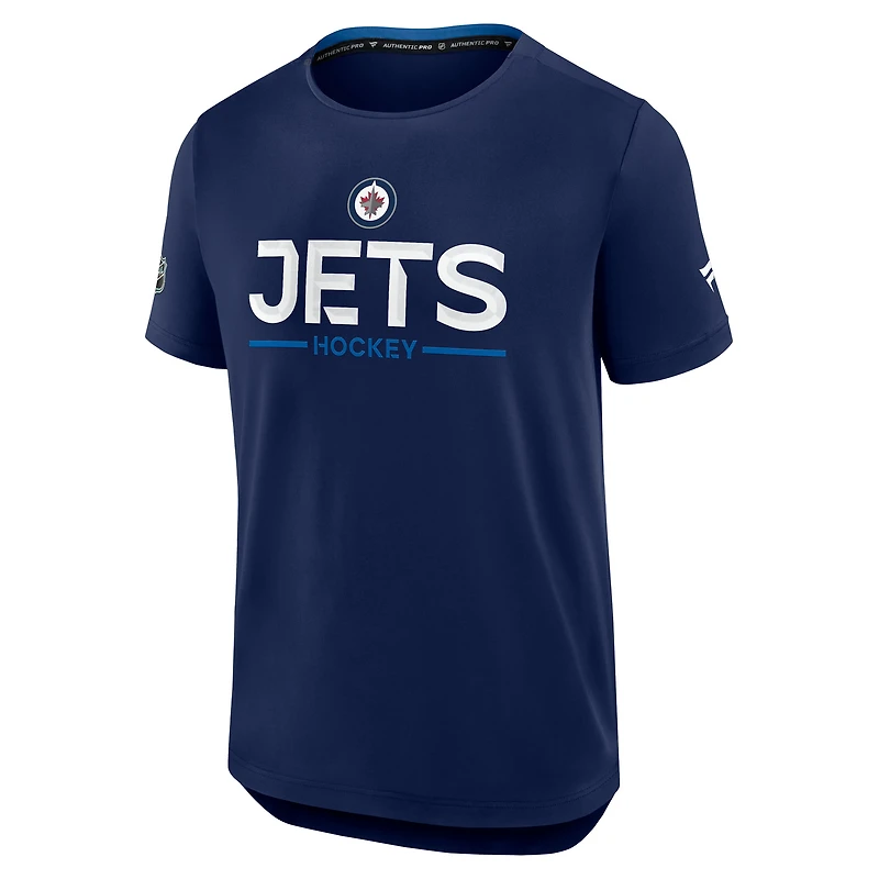 T-shirt technique authentique Pro Rink bleu marine Fanatics pour homme des Jets de Winnipeg
